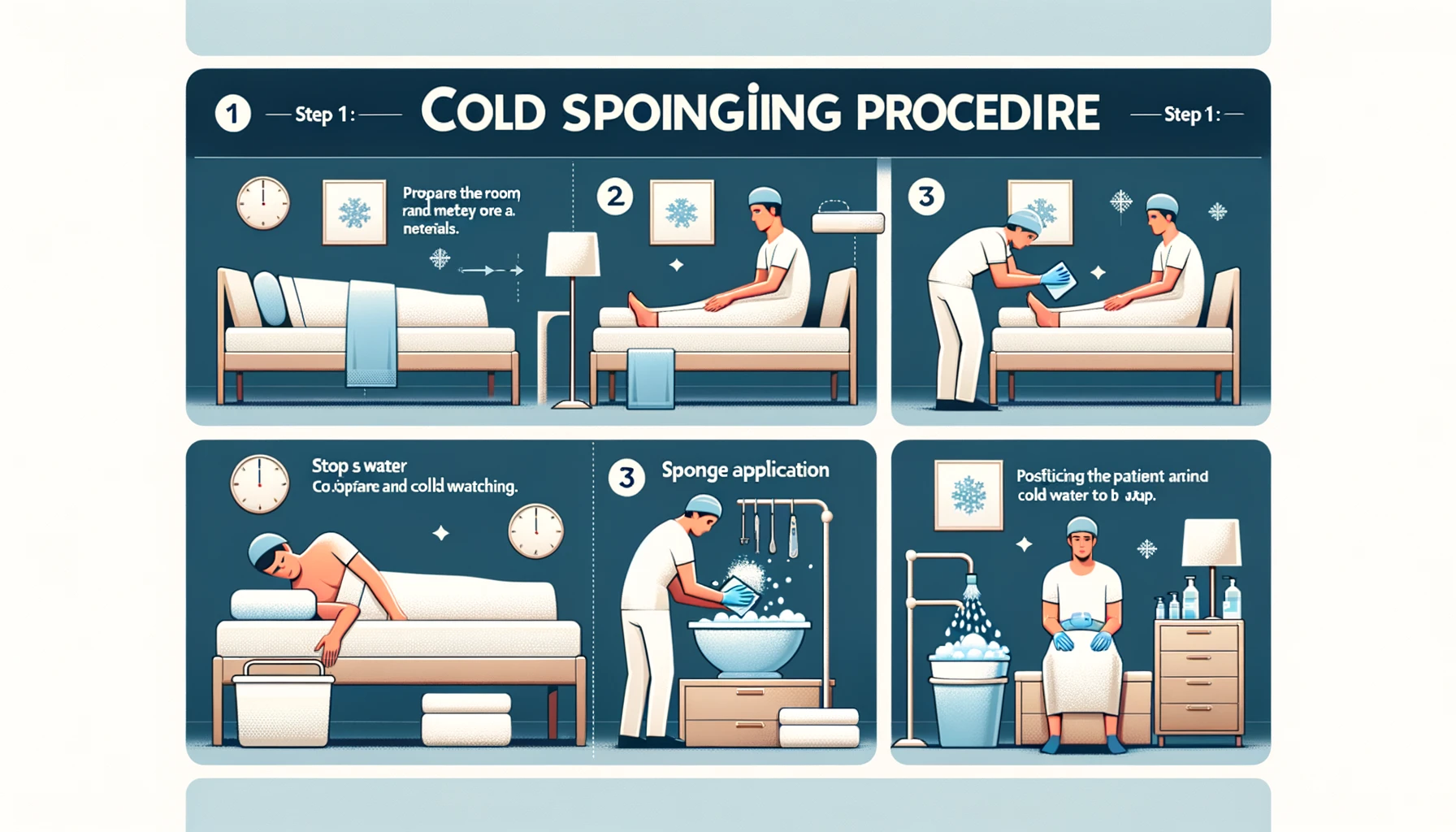 Cold sponging, also known as tepid sponging, is a procedure typically used to reduce fever or body temperature. It involves the use of a sponge or cloth soaked in water (usually lukewarm, not cold) to gently sponge the body.