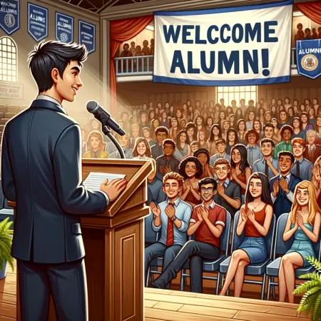 Welcome speech by a student on meeting with alumni;