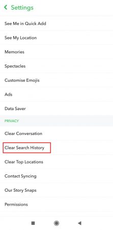 Scroll down and select Clear search history