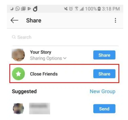 SEND AND CLOSE FRIENDS BUTTON ON INSTAGRAM