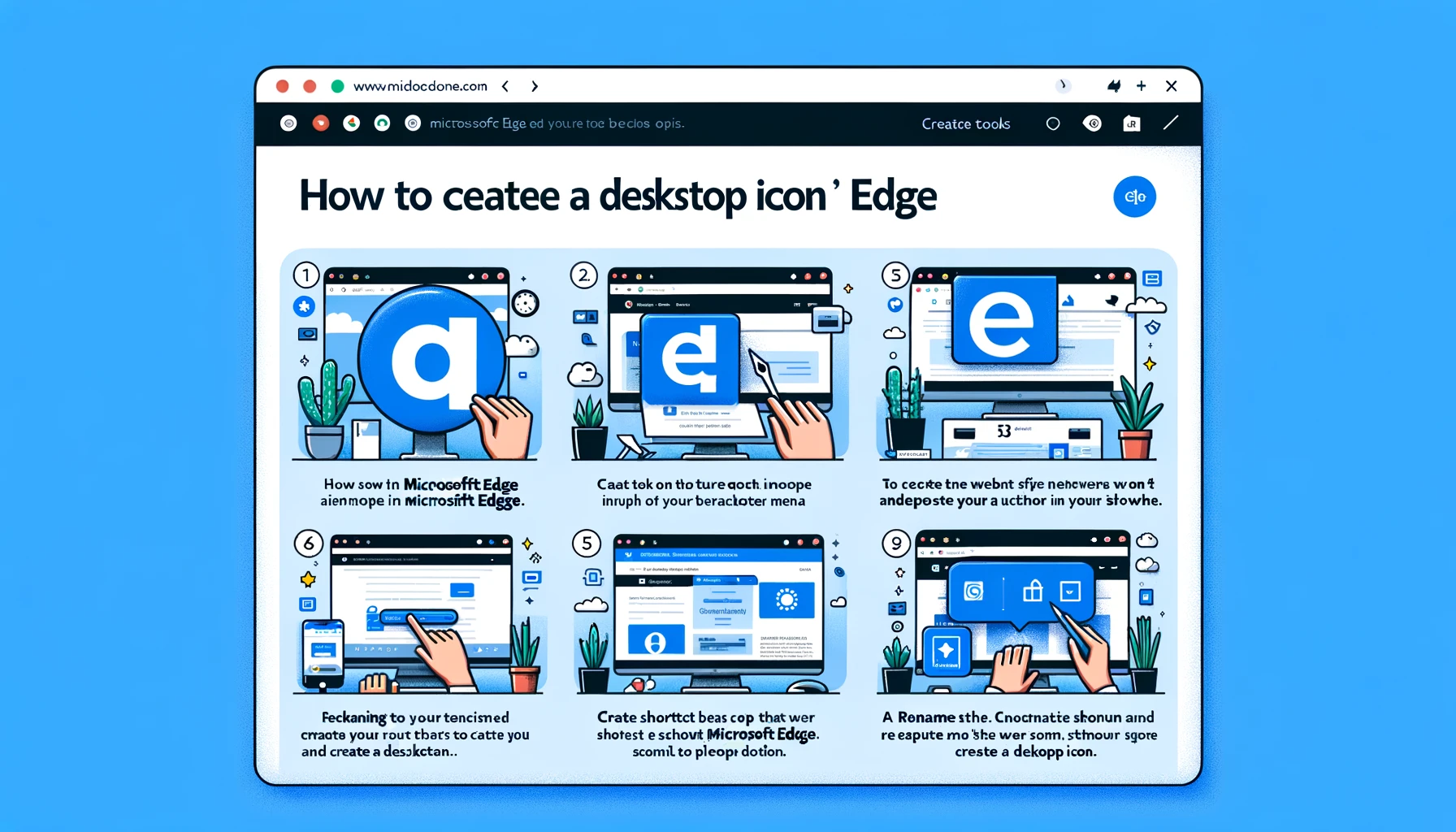 infographic guide on how to create a desktop icon in Microsoft Edge