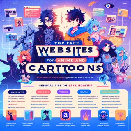  infographic guide images displaying websites to watch anime and cartoons for free.