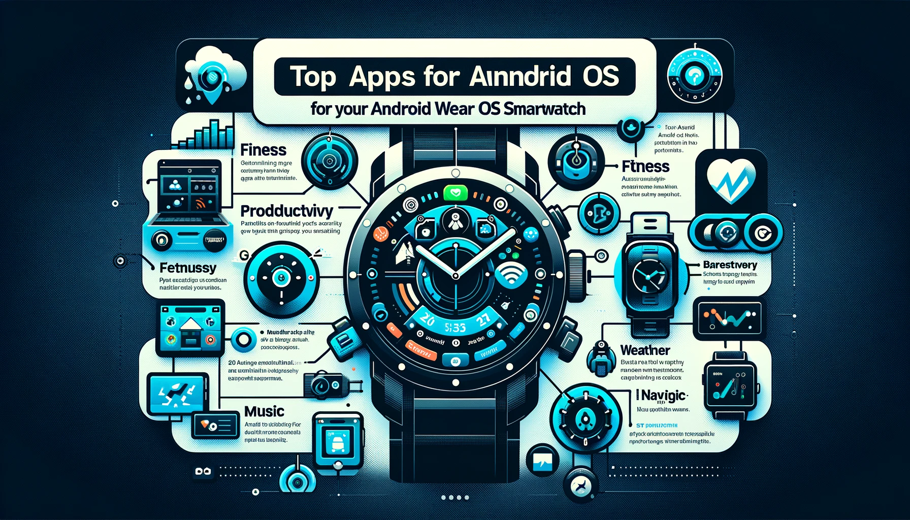 infographic images showcasing the best apps for an Android Wear OS smartwatch.