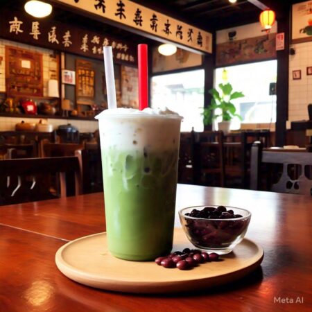 matcha tea with the  red bean of ding tea